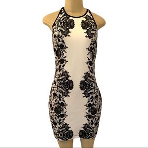 NWT B.Darlin Junior Sheath Black White Rose Floral Bodycon Dress